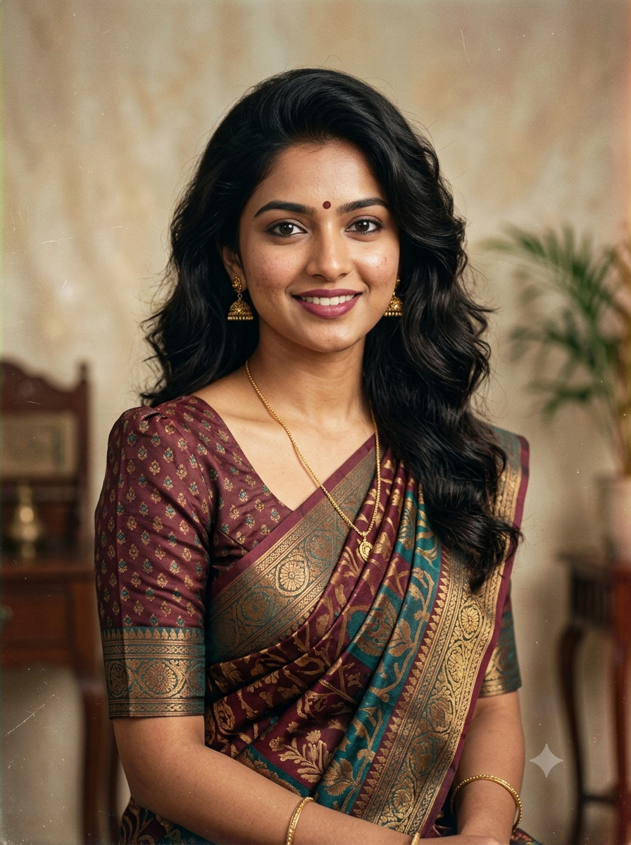 80s Retro Indian Girl Portrait AI Prompt