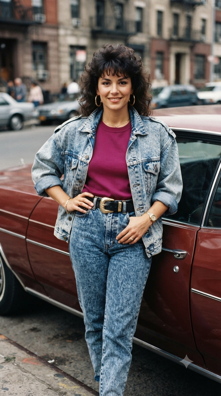 Vintage 1980s Fashion Portrait with Classic Car AI Prompt