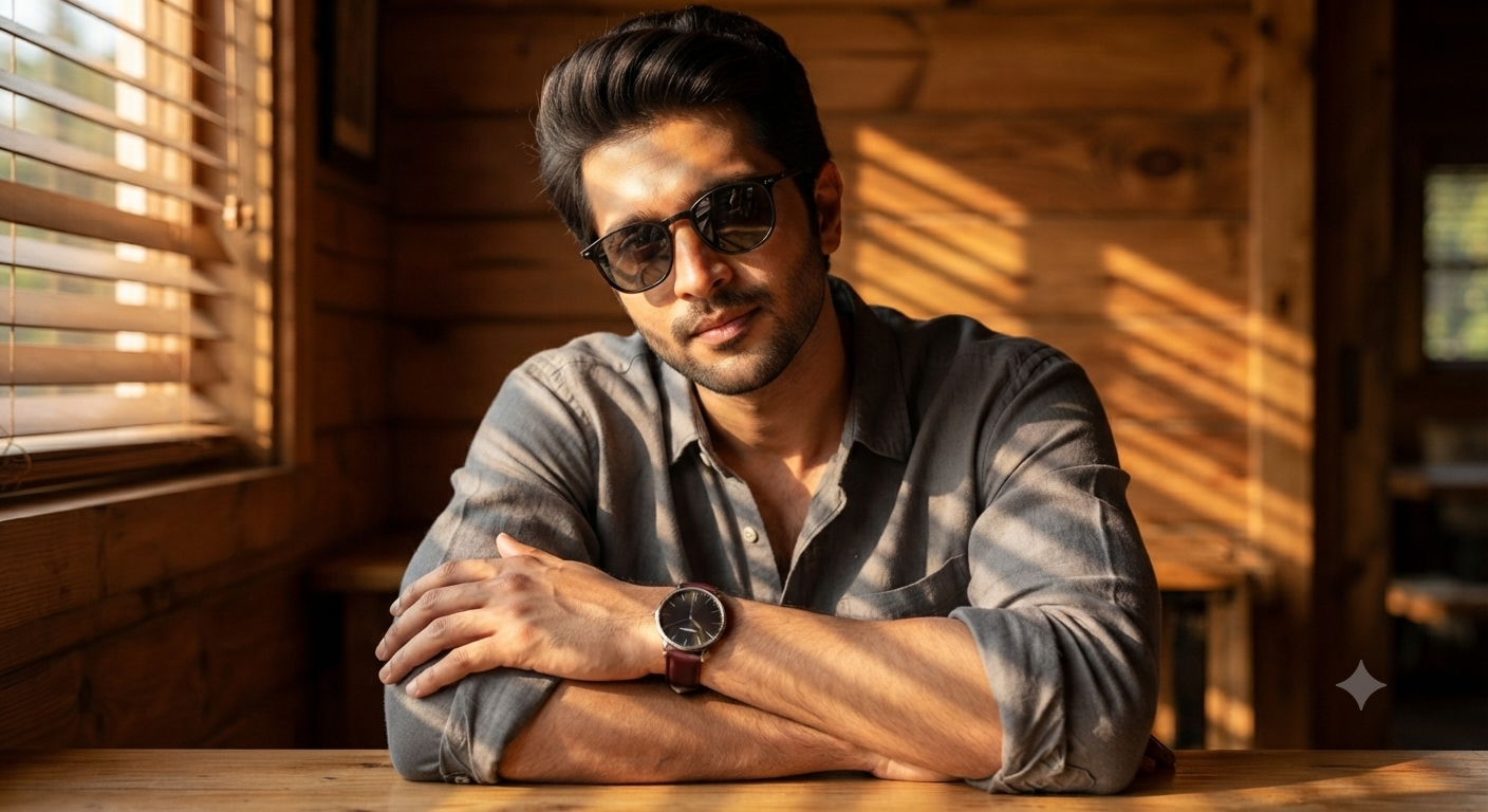Golden Hour Wooden Table Editorial Portrait